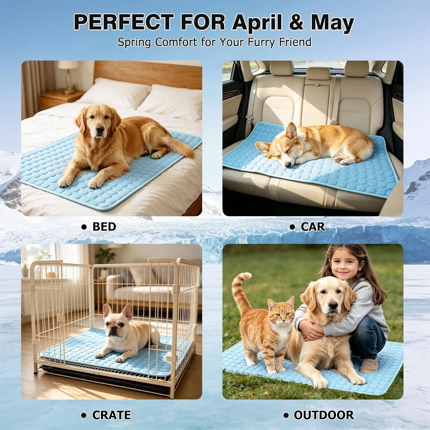 Dog Cooling Mat, Thick & Durable Cooling Mat for Dogs(Q-Max>0.4) | Arc-Chill Tech Washable & Non-Slip Cold Dog Bed Pad-For Pets Kennel, Crate, Sofa, Bed, Floor,Car Seats, Indoor & Outdoor Use