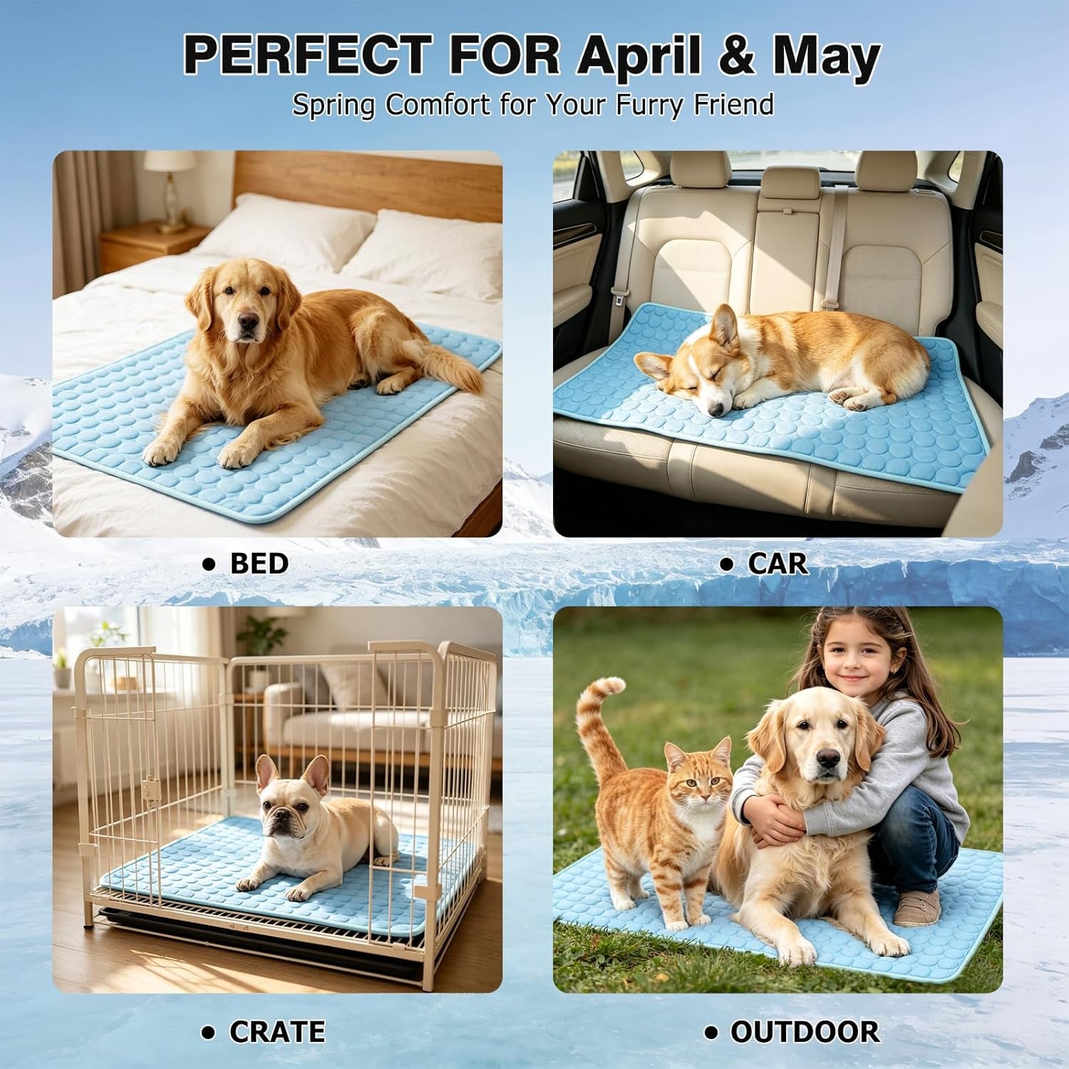 Dog Cooling Mat, Thick & Durable Cooling Mat for Dogs(Q-Max>0.4) | Arc-Chill Tech Washable & Non-Slip Cold Dog Bed Pad-For Pets Kennel, Crate, Sofa, Bed, Floor,Car Seats, Indoor & Outdoor Use